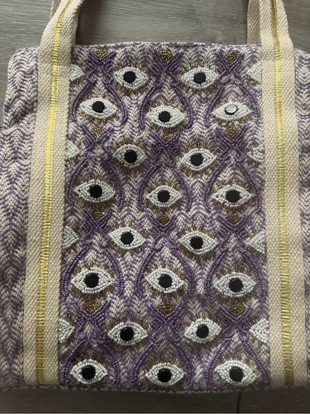 Handwoven Purple Patterned Tote Bag with Embroidered Eye Motif - Picture 2 of 6